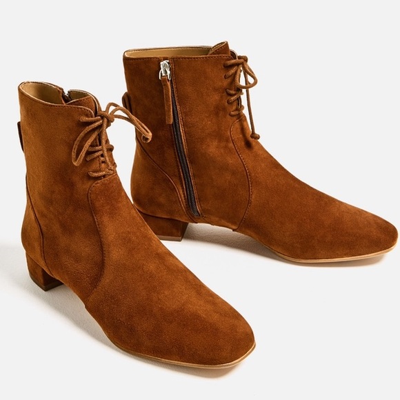 SOLD!!🎄SPECIAL $35 free shipping🎄ZARA Brown Suede Leather Lace Booties Sz41/(10) - Picture 1 of 6